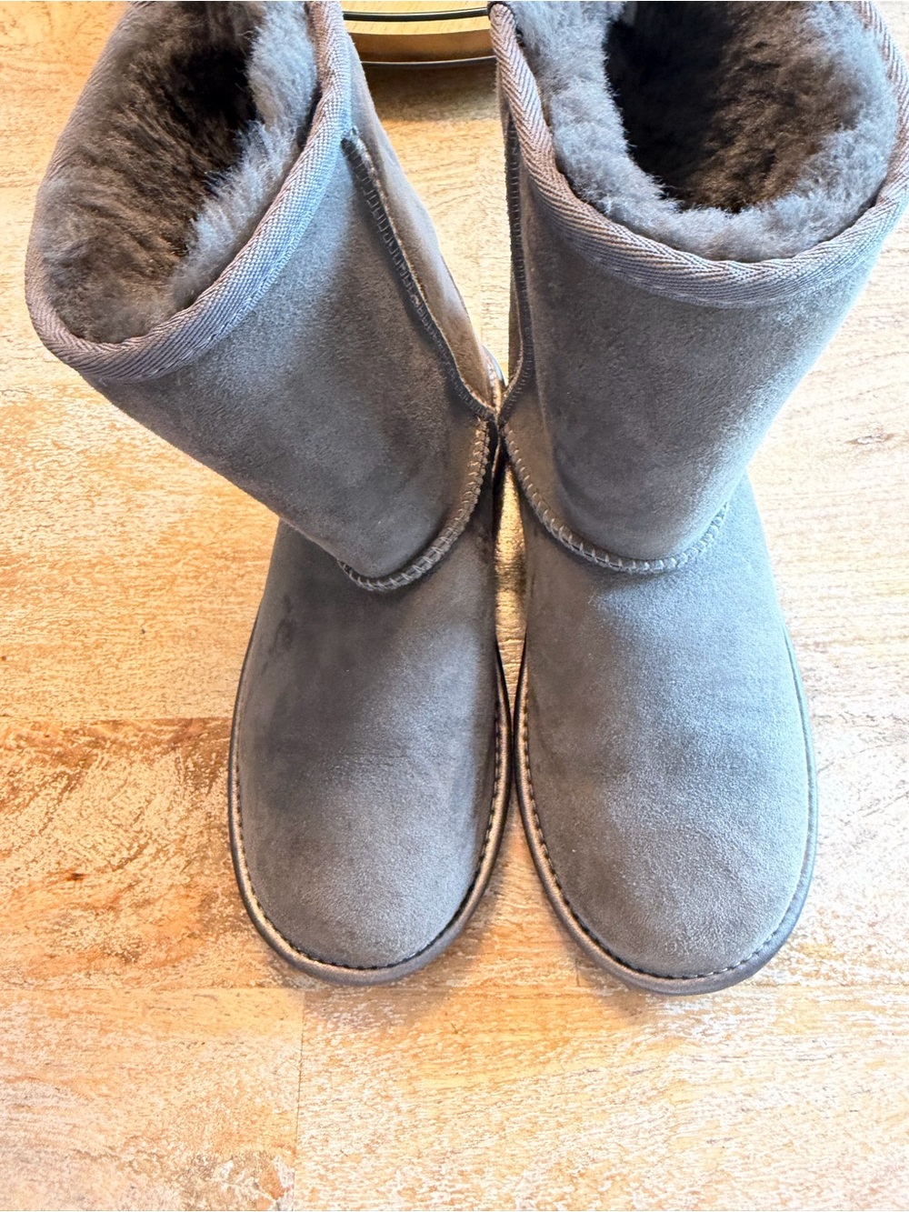 UGG Gray Suede Shearling Mid-Calf Slippers